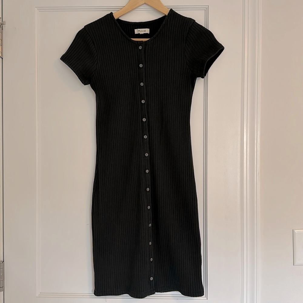 Madewell Button Front Ribbed Mini Dress / X-SMALL / TRUE BLACK
